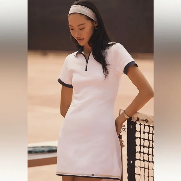 VARLEY VALENTINA COURT POLO MINI DRESS white Navy with shorts sz small S - Picture 3 of 7